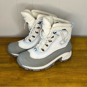 Columbia Bugaboot Omni Tech White/Gray/Blue Lace Up Boots Women's Sz 10